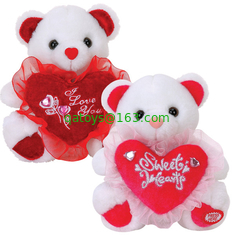12inch Valentines Day Teddy Bear With Flower And Heart Stuffed Push Toys For Celebration
