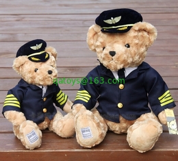 8 Inch Stuffed Animal Toys Pilot Teddy Bear With Uniforms For Promotion Gifts