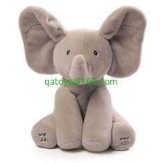Grey Peek A Boo Music Plush Toys , Electronic Stuffed Elephant Toy