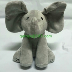 Grey Peek A Boo Music Plush Toys , Electronic Stuffed Elephant Toy