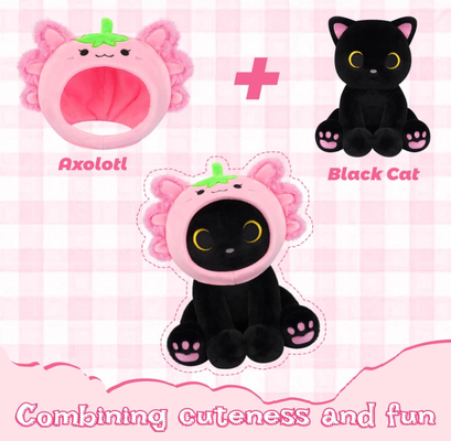 Black Cat Plush (Strawberry Axolotl Hood)
