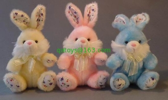Long Hair Plush Easter Bunnies Small Stuffed Toys , Yellow / Pink / Blue