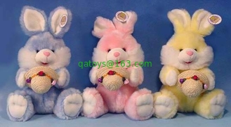 Long Hair Plush Easter Bunnies Small Stuffed Toys , Yellow / Pink / Blue