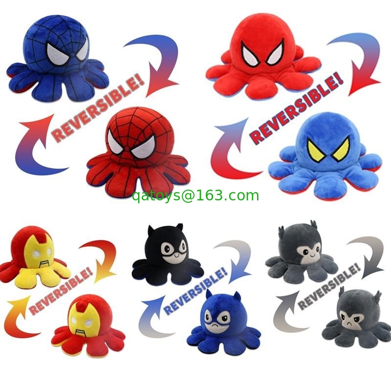 Marvel Spiderman Reversible Octopus Plush Toy Batman Iron Man Double-Sided Flip Stuffed Toys