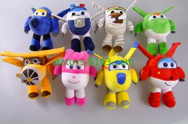 8 Style Cartoon Plush Toys 20cm Super Wings Airplane , Red / Green / Yellow Color